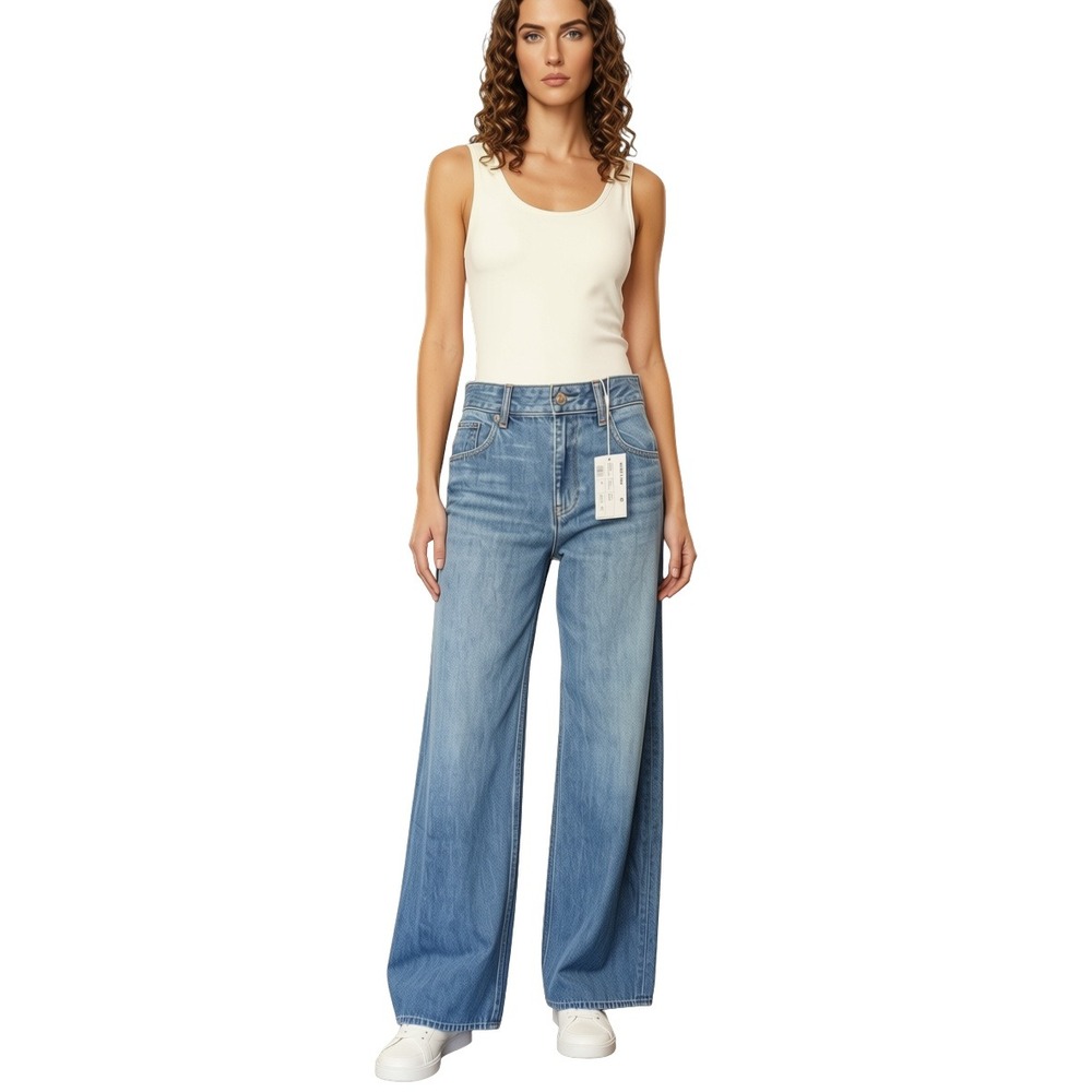Helmut Lang Wardrobe Jean Classic Blue Wide Leg High Rise Denim Q02DW202 26